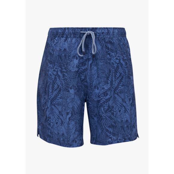 Peter Millar Atlantic Blue Tropical Leaf Print Swim Trunks - Picture 2 of 6